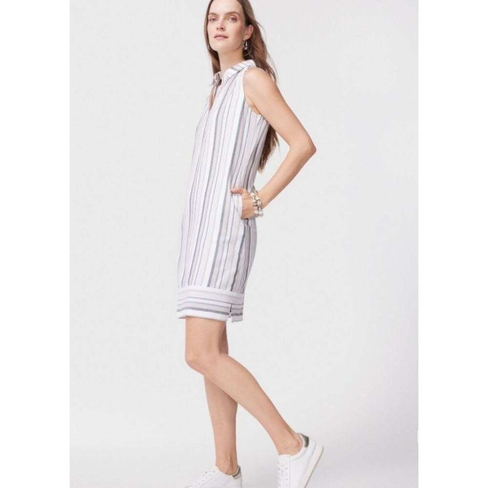 Chico's Impact Stripe Mini Dress Taupe and Gray Size 2 New with Tags Preppy